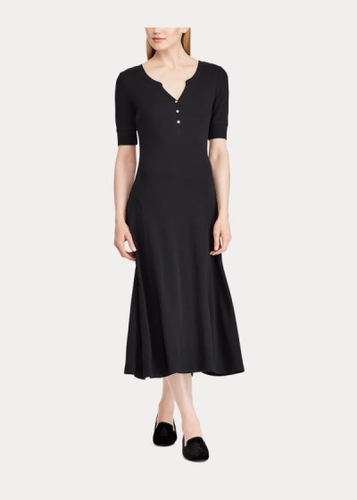 Vestidos Ralph Lauren Mujer Negros - Cotton Fit-and-Flare - AMEPO8917